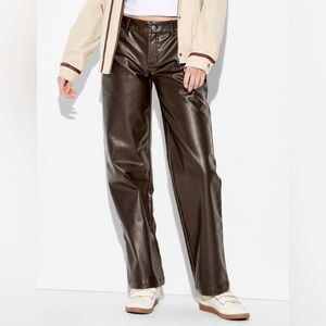 Wild Fable Women's Straight Leg Faux Leather Pants - Brown 14